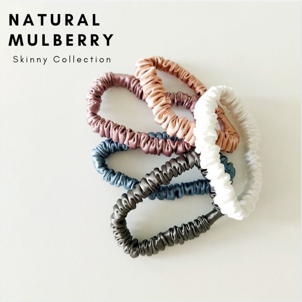 Mulberry Silk Skinny Scrunchies 1cm 100% Natural for Hair Care All Hair Types Soft and Smooth Small Sized Scrunchies Gift Ideas