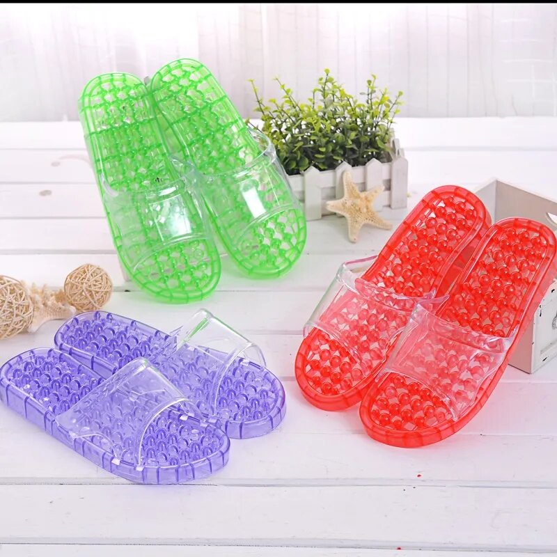 Summer Bathroom Leaking Bath Non-Slip Crystal Massage Slippers Indoor Home Men's and Women's Plastic Couple Slippers