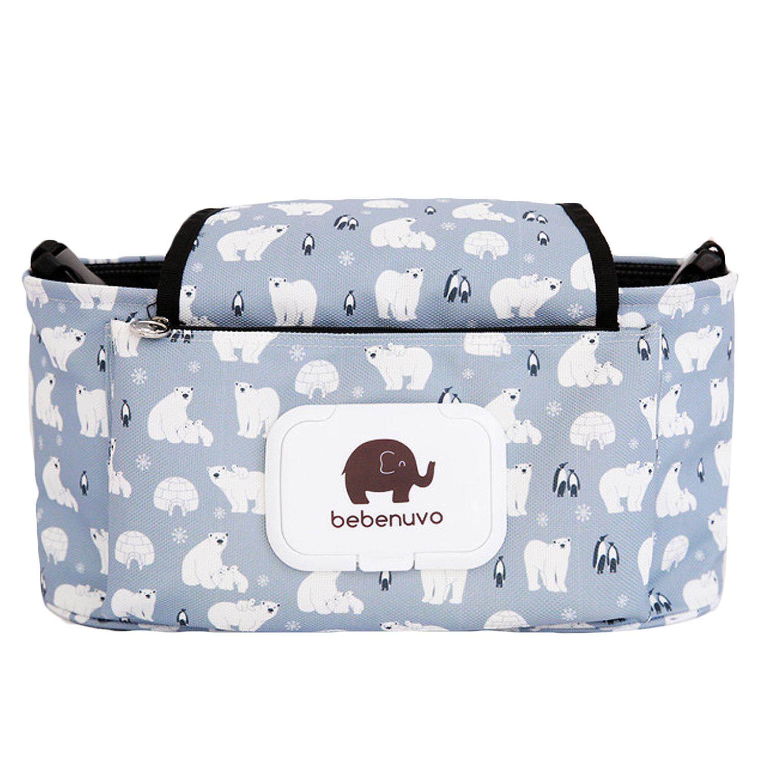 Fashion Portable Oxford Cloth Multi Functional Baby Stroller Hanging Storage Organizer Bag Pouch for Outdoors Traveling Containing Diapers Milk Bottle Towel Toys Light Blue