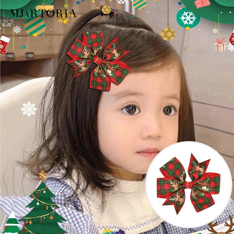 MJartoria Christmas Bowknot Hair Clip Printed Hair Clip Kids Girls Hair Grips Barrettes Hair Accessory