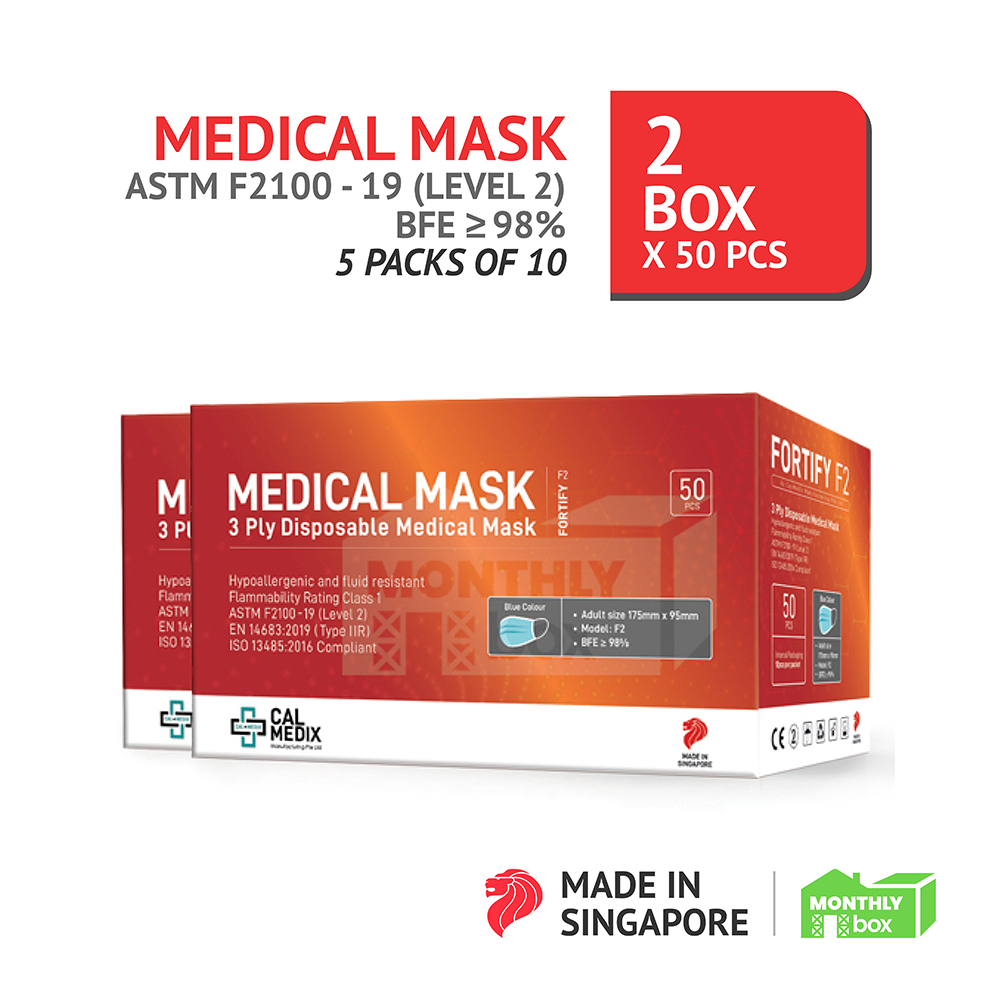 2x Medical Mask Made in Singapore,BFE &gt; 98% [CAL-MEDIX 3 Ply]