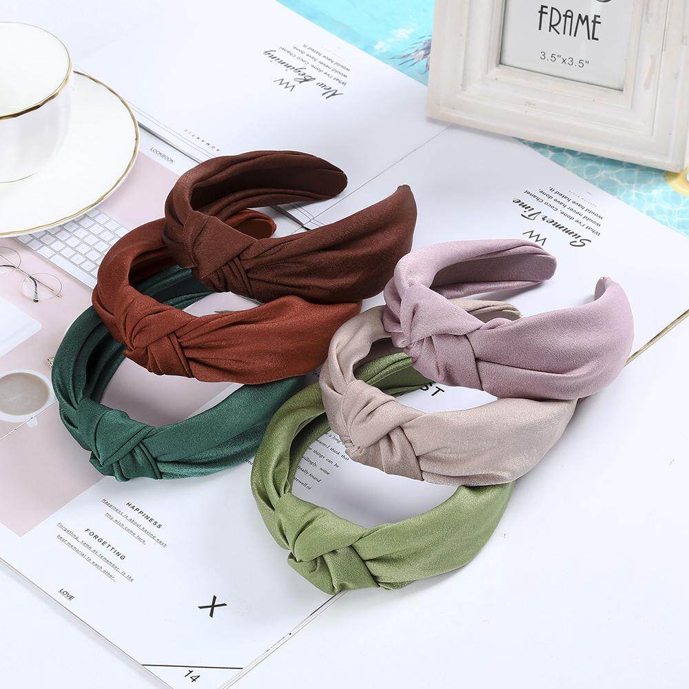 Korean New Wild Temperament Headband Women's Classic Simple Solid Color Silk Section Hair Band Knotted Wide Side Wash Face Hair Hoop Accessories