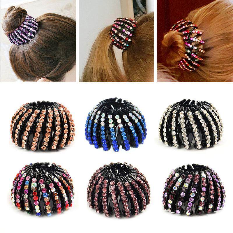 Rhinestone Colorful Bud Hair Claw Maker Bun Crystal Bird Nest Hairgrip Hairpins Girls Women Hair Clips