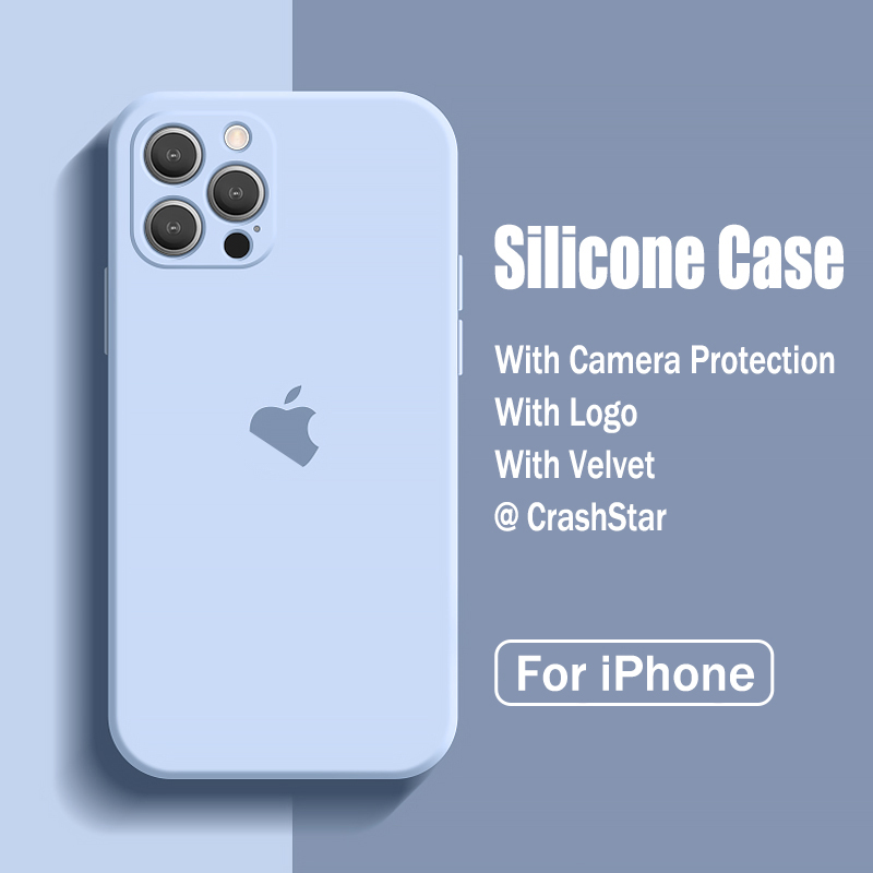 CrashStar With Logo Liquid Silicone Soft Phone Case For iPhone 14 13 12 11 Pro Max Mini X XR XS MAX 8 7 6 6S Plus + SE 2020 Colorful Phone Casing Shockproof Phone Cover With Full Cover Camera Protecti