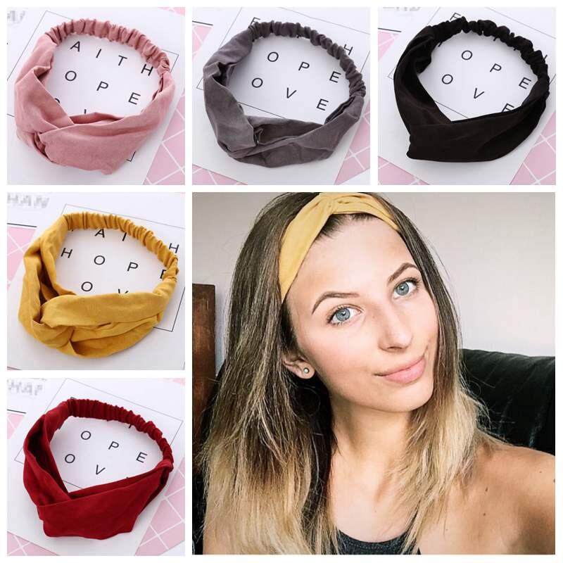 1Pcs Women Suede Headband Vintage Cross Knot Elastic Hair Bands Soft Solid Girls Hairband