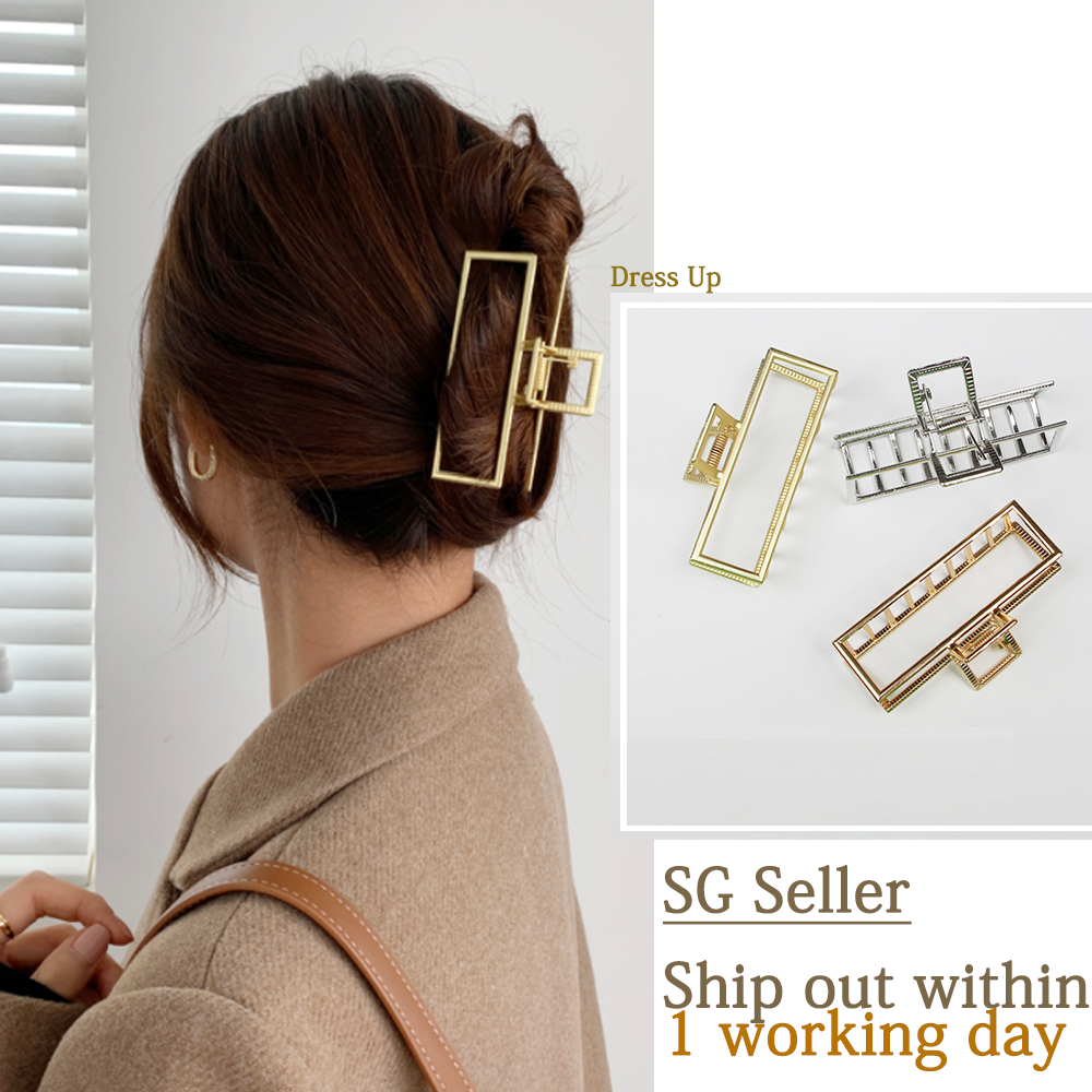[SG | Office Lady] 9cm BIG Metal Hair Claw for Thick Hair, Gold & Silver Metallic hair grasping hair clip clamp hair accessories for women