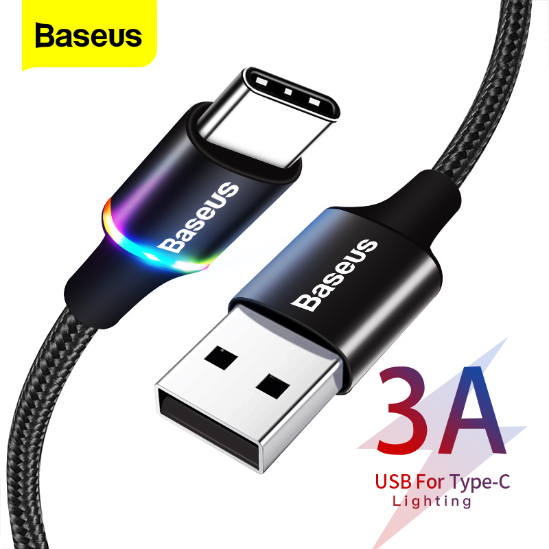 Baseus 0.25m/0.5m/1m/ 2m/3m Type C to USB Cable LED Fast Charging Cable for Samsung S20 S10 Plus Xiaomi Mobile Phone USBC Type-c Cable