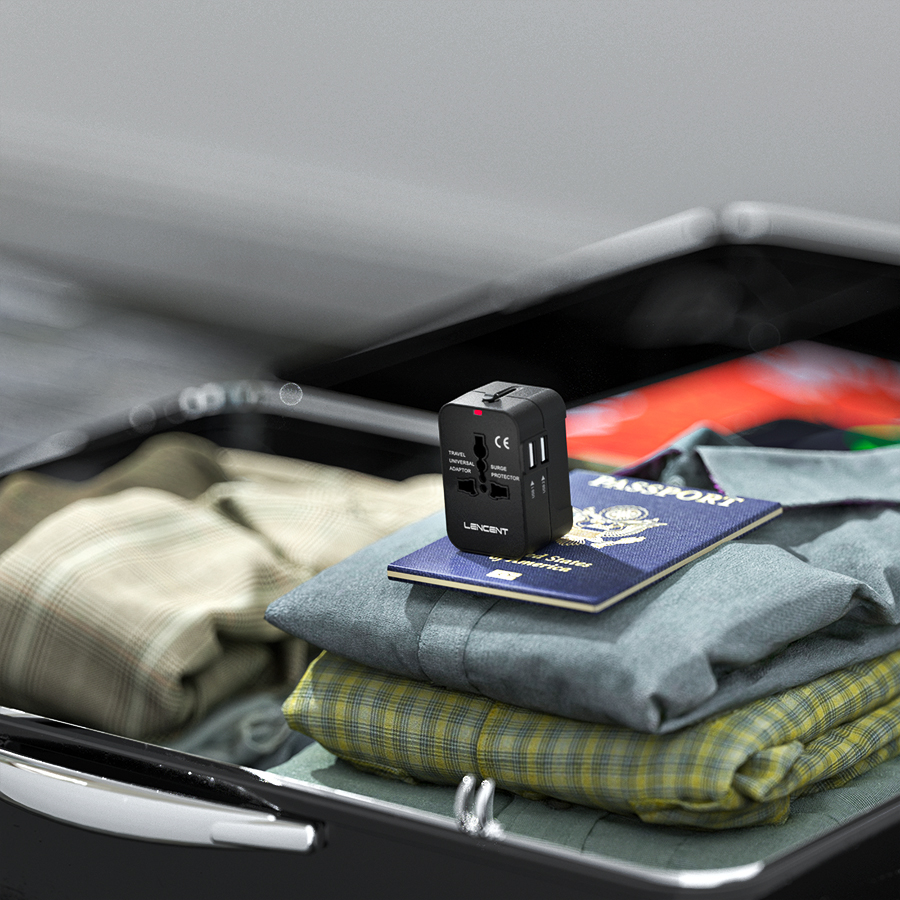 LENCENT Universal Travel Adapter Power Adapter with Singapore/USA/EU/AUS Worldwide Travel Plug 2 USB Charging Ports International Wall Adapter for iPhone iPad Android Phones Tablets and More Multi Plu