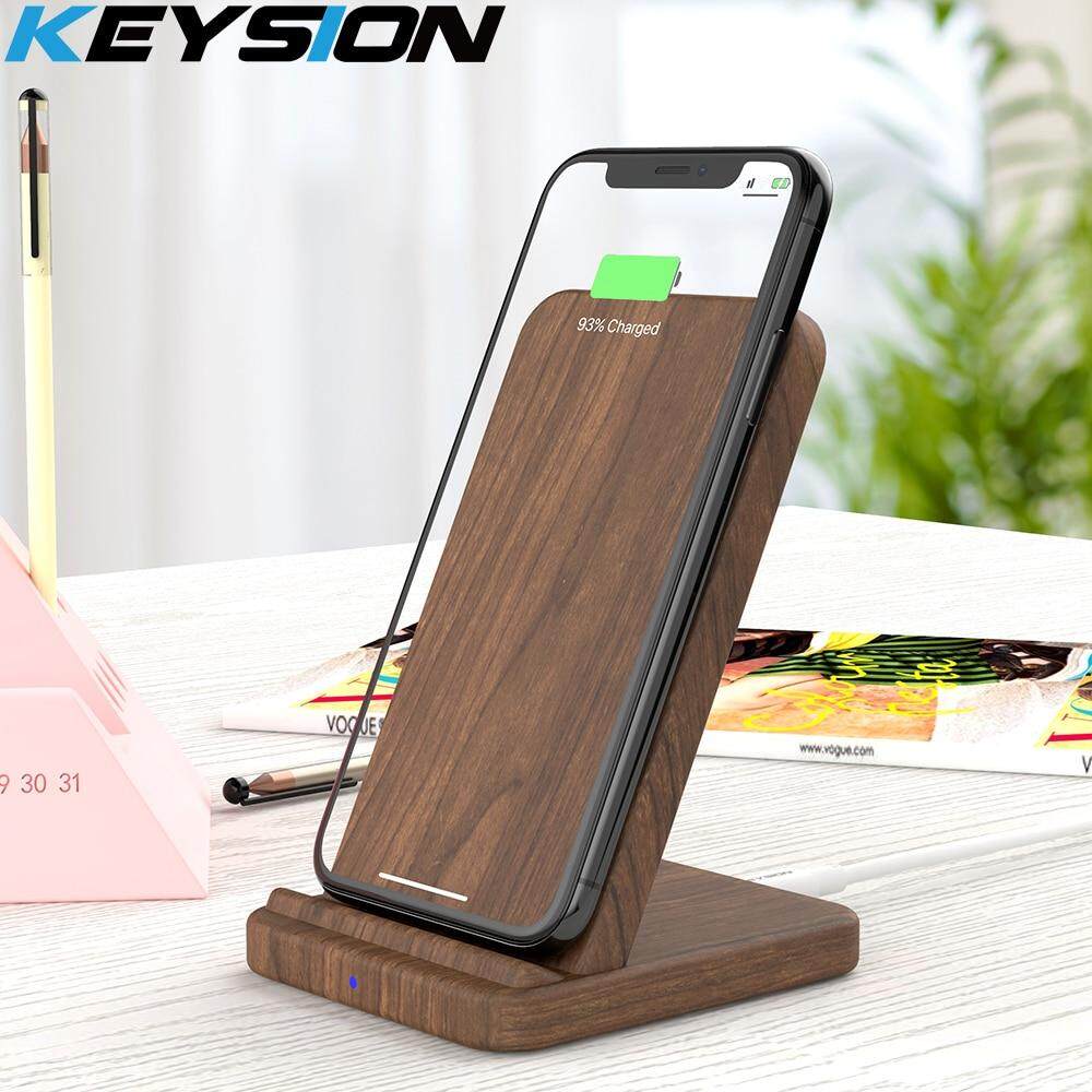 KEYSION 10W Qi Fast Wireless Charger for Samsung S10 S9 S8 Wooden wireless Charging Stand For iPhone 11 Pro XR XS Max X 8 Plus