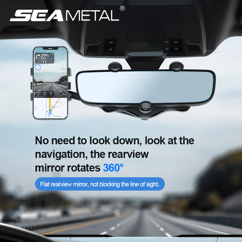 360° Rotating Rearview Mirror Phone Holder Adjustable Car Mount Car Interior Accessories