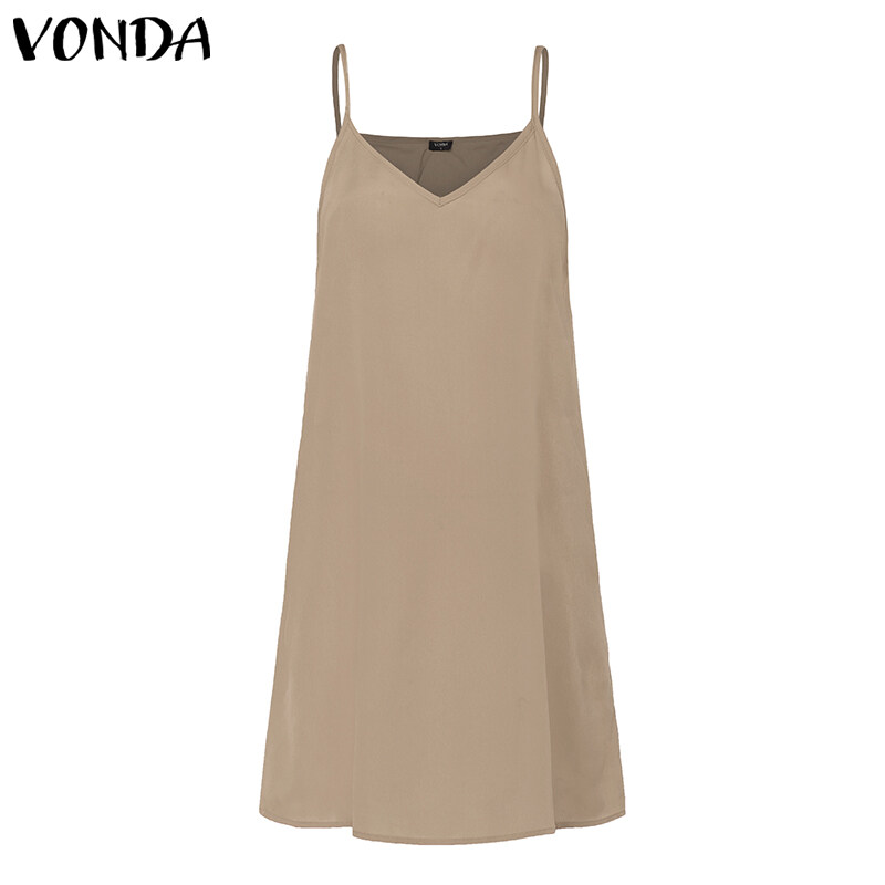 lenpagy VONDA Women Oversize Sleeveless Strap Loose Shirt Dress Sundress Cami Slip Dress