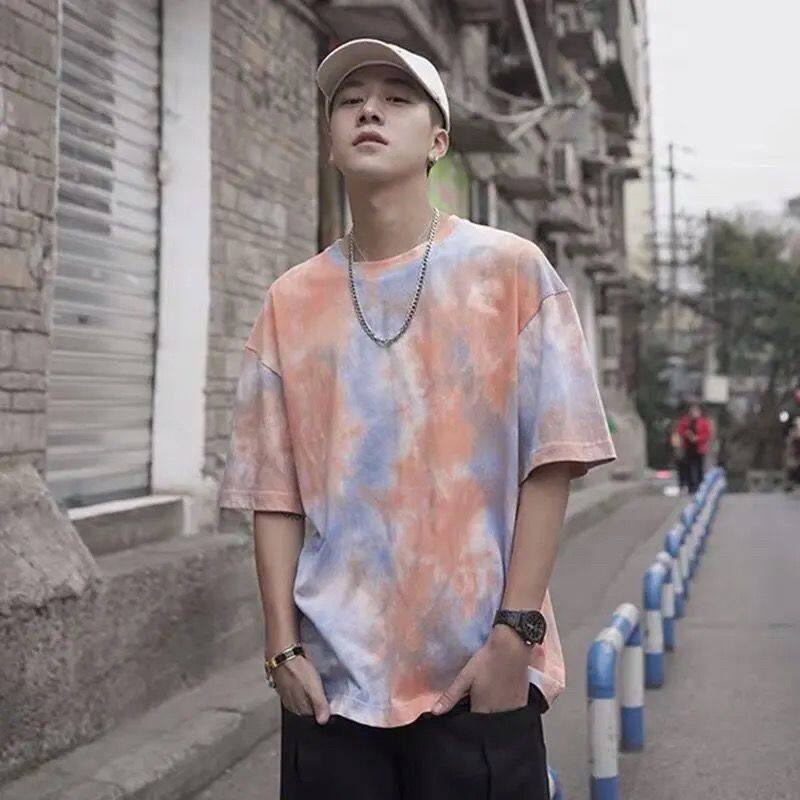 Multicolor t shirt Men Korean Style Short Sleeve Fashion Tops Plus Size Tie Dye Print Casual t-shirts