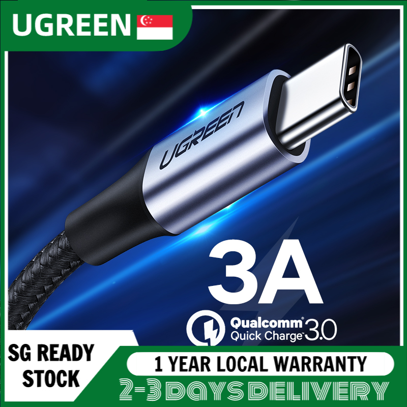 UGREEN USB C Cable, 3A USB Type C Quick Charge Cable with 56Ω QC 3.0 Fast Charging for Samsung Note10 S10 A80, Huawei P30, Nokia 7.1, Redmi Note 7, Nintendo Switch Nylon Braided 1 Meter