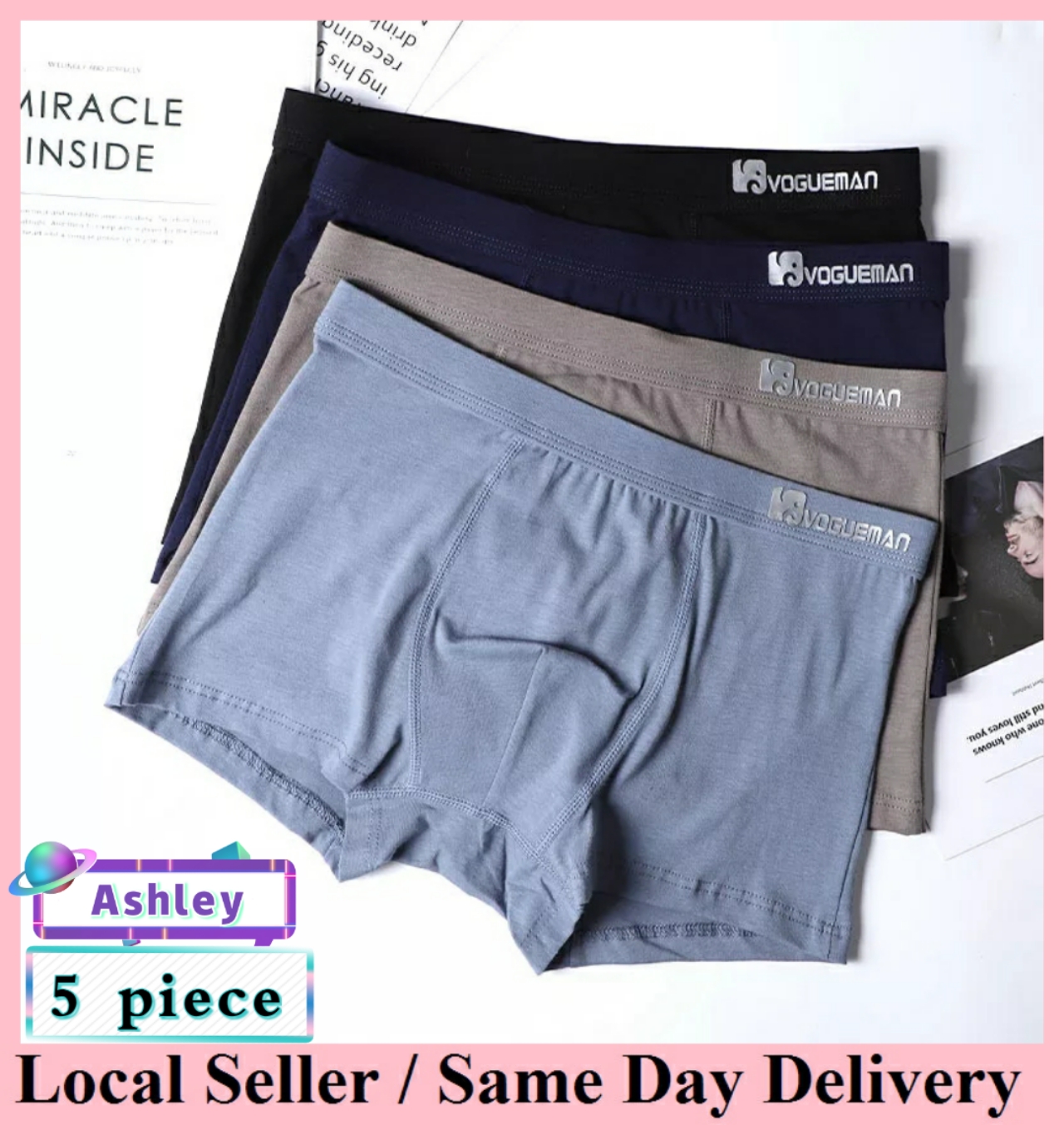 （Bundle of 5pcs) Men Underwear Men's Basic Cotton Boxer Shorts Comfortable And breathable Underpants Plus Size Men's Panties