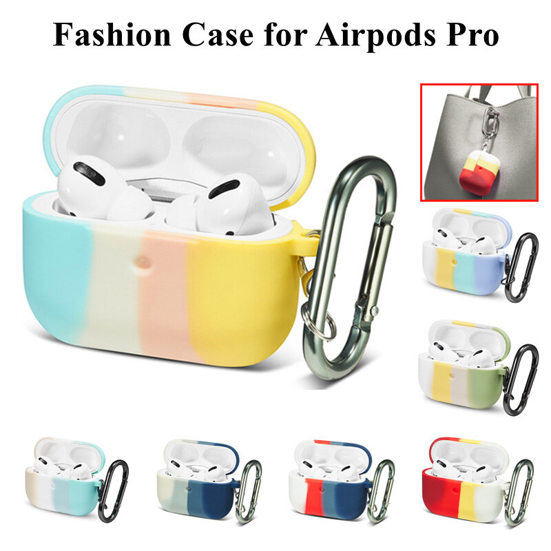 New for AirPods Pro Liquid Silicone Soft Protect Cover with Keychain for AirPods Case Fashion Cute Rainbow Earphone Case