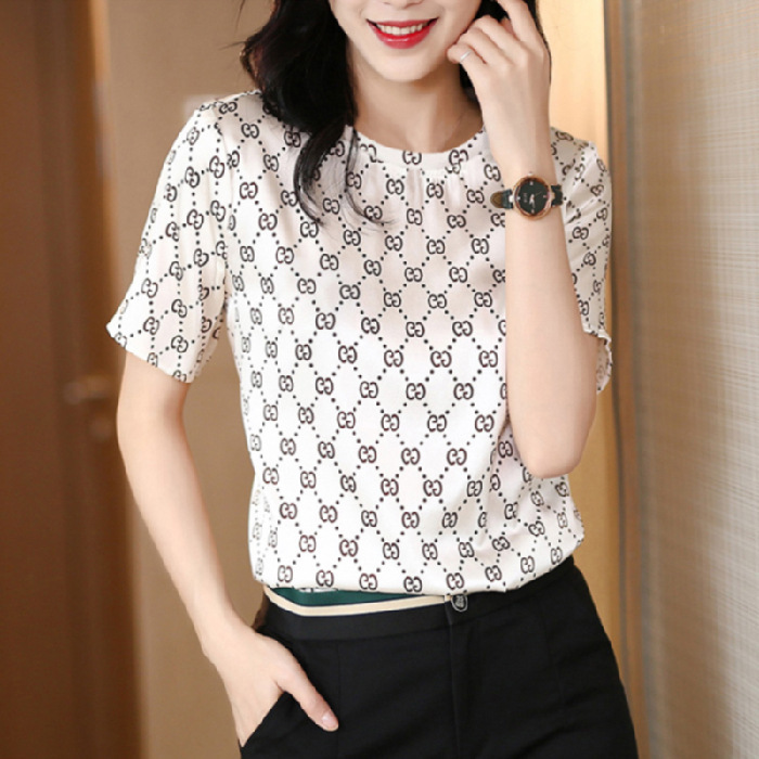 Early autumn new fashion short sleeved t-shirt female 2021 new foreign style fashionable age reducing printed Korean top issued in stock