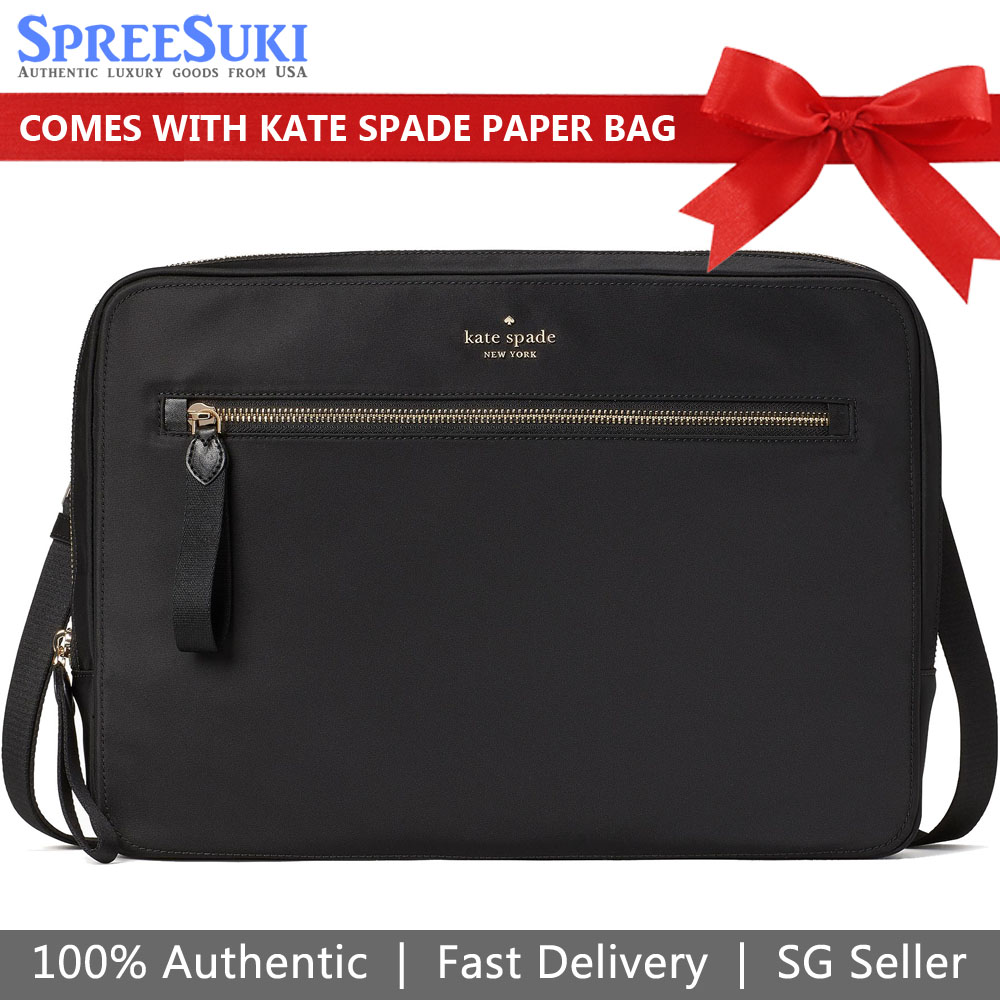 Kate Spade Laptop case With Gift Paper Bag Laptop Bag Little Better Nylon Laptop Sleeve With Strap Black # WKR00577