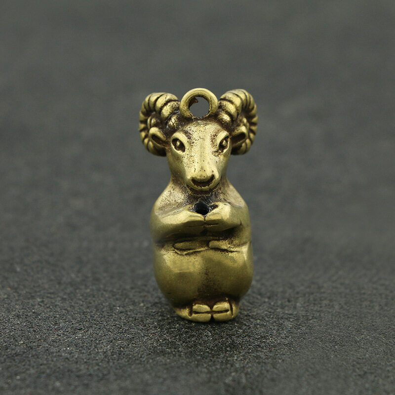 Zodiac Sheep Brass Tea Ornaments Bronze Incense Stick Micro Carving Antique Handles Car Keychain Home Decoration Accessories Desktop Decor Ornament Funny Gift