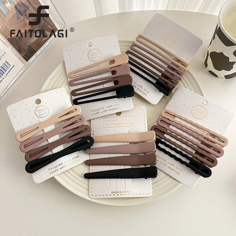 1 Set Bow Rectangle Bangs Hair Clips for Women Solid Color Simple Hairpins Korean Style Girls Female Hair Accessories
