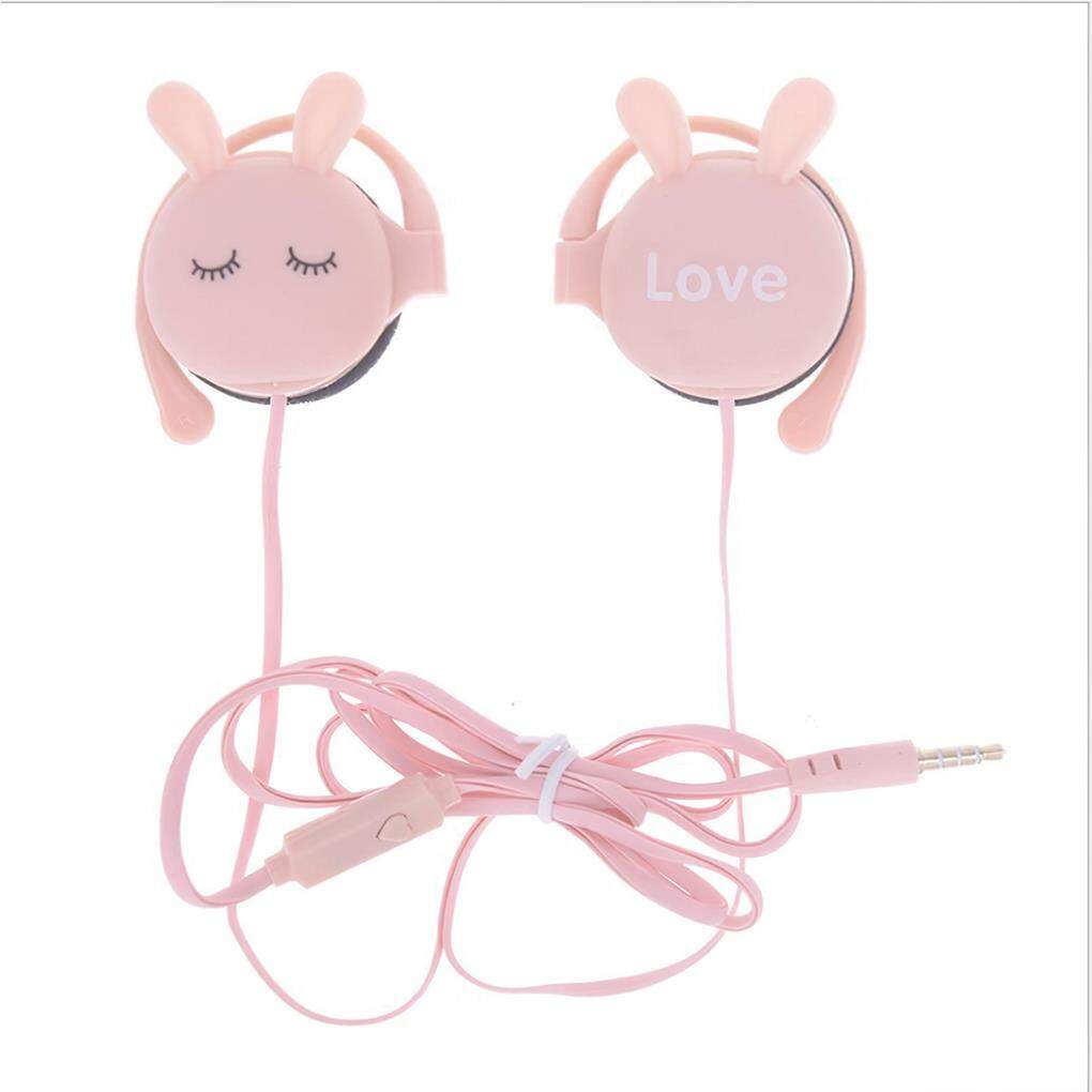 Cute Cartoon Bunny Headphones Wired Microphone Sport Headphones With Hook Ear