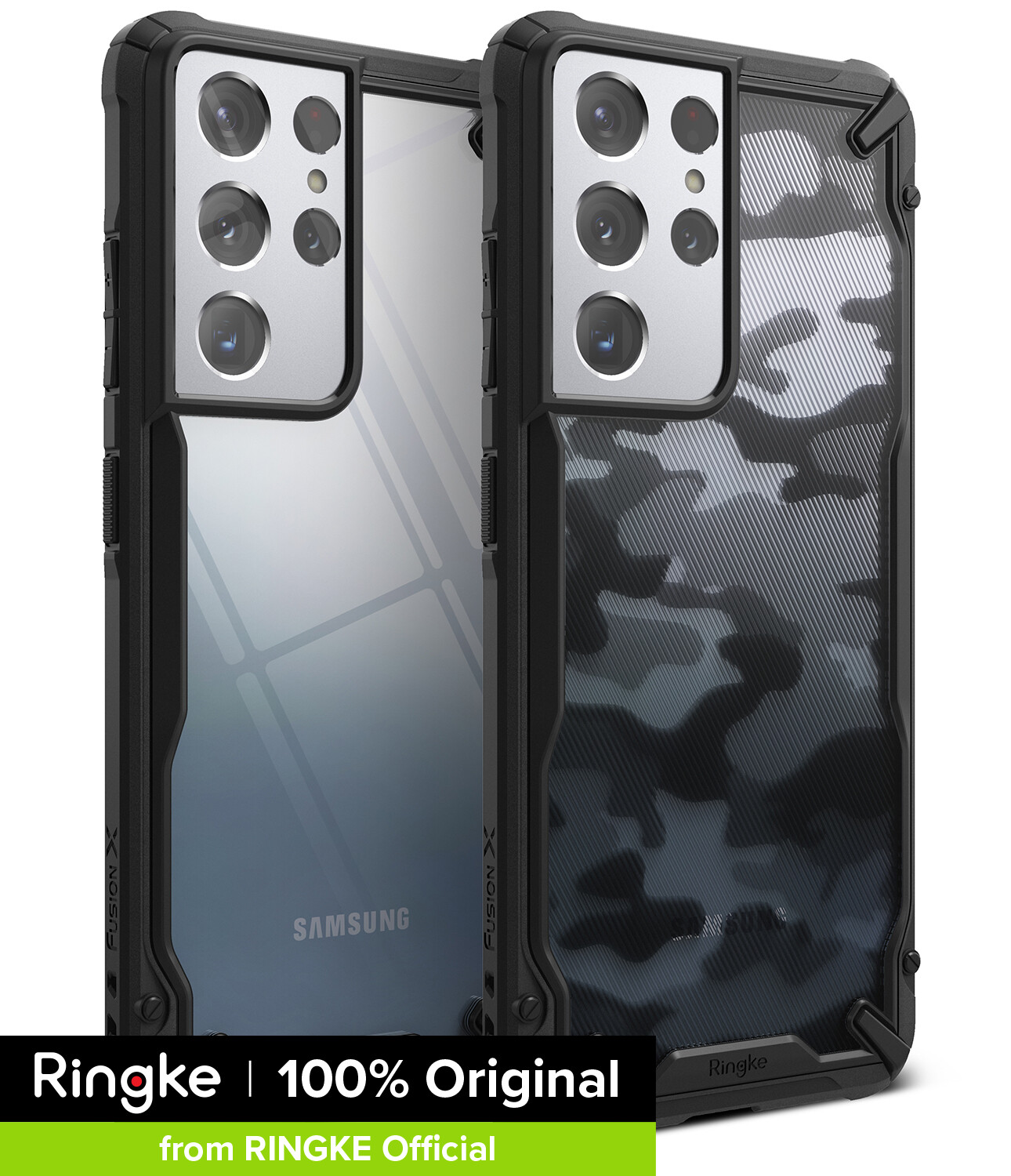 Ringke [FUSION-X] for Galaxy S21 Ultra Case, [Military Drop Tested Defense] Ergonomic Transparent Hard PC Back TPU Bumper Impact Resistant Shock Absorbent Cover with Wrist Strap