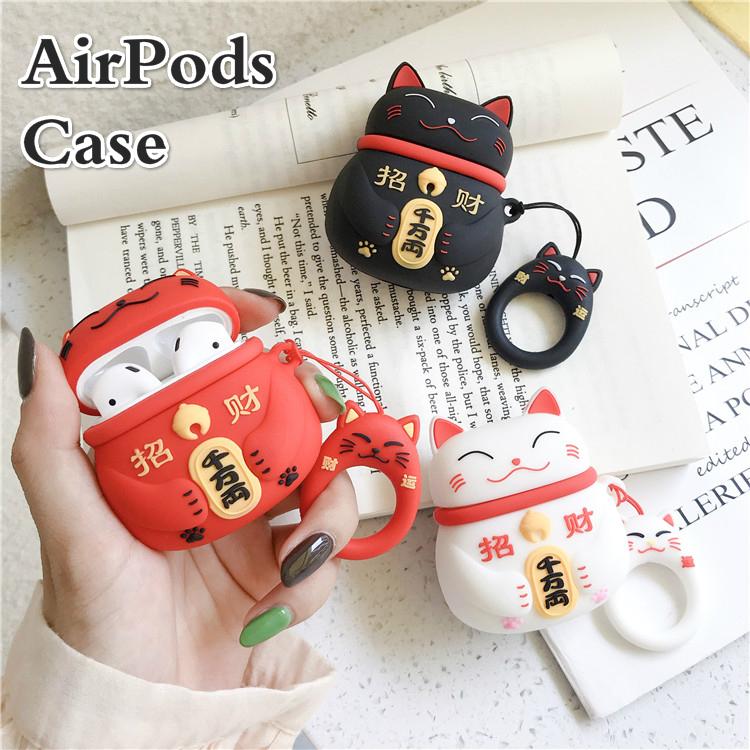 Cute Japanese Style Lucky Cat Apple AirPods AirPods Pro case with iRing Soft Silicone bluetooth headset earphone protective cover Shockproof Case good fortunate for Apple AirPods cover Fortune Cat Ear