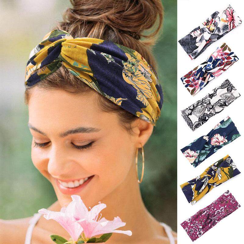 1Pcs Women Flower Headband Bohemia Style Cross Knot Hair Band Wide Stretch Headbands Girls Hair Accessories