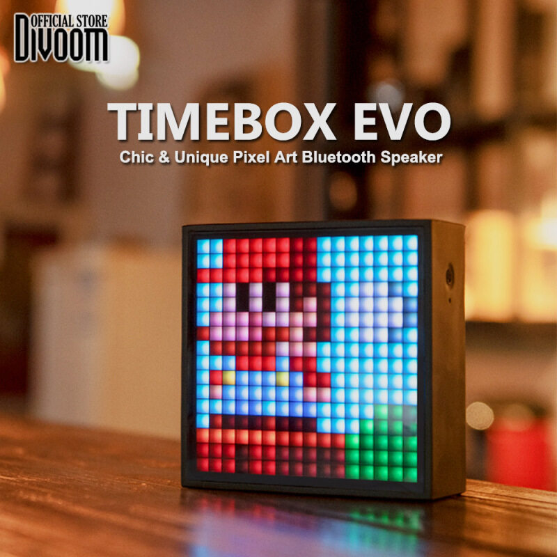 Original Divoom TIMEBOX-EVO Bluetooth Portable Speaker with Clock Alarm Programmable LED Display for Pixel Art Creation Unique gift