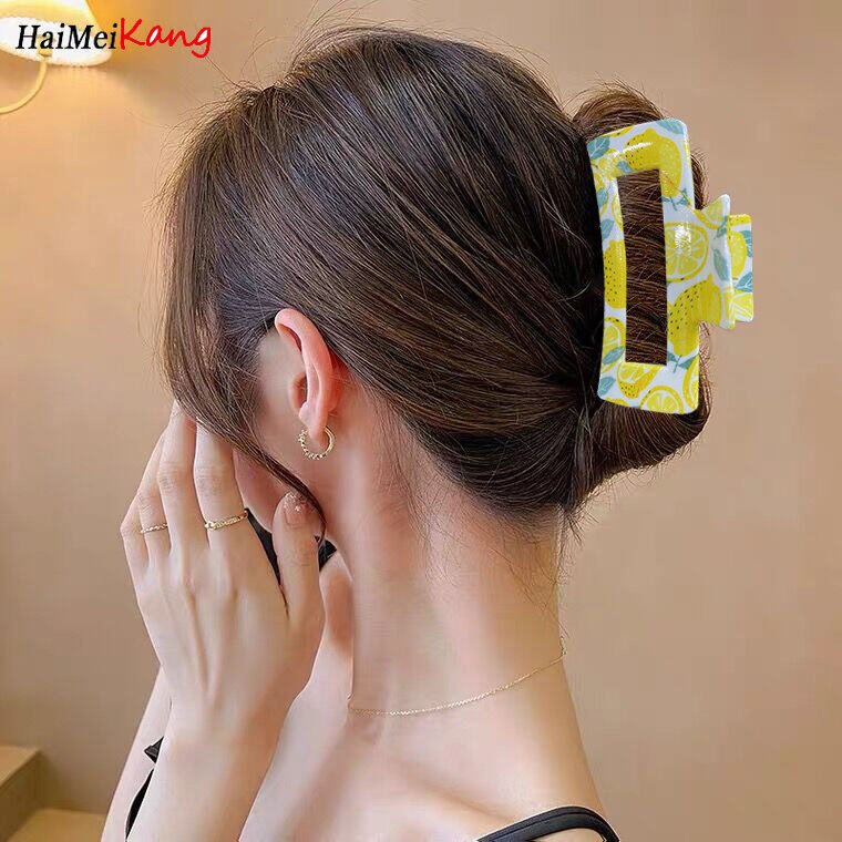 1pc Korean New Hair Clip10.5cm Printed Plastic Rectangular Grab Clip Hairpin Fashion Fresh Ladies Shark Clip Headwear