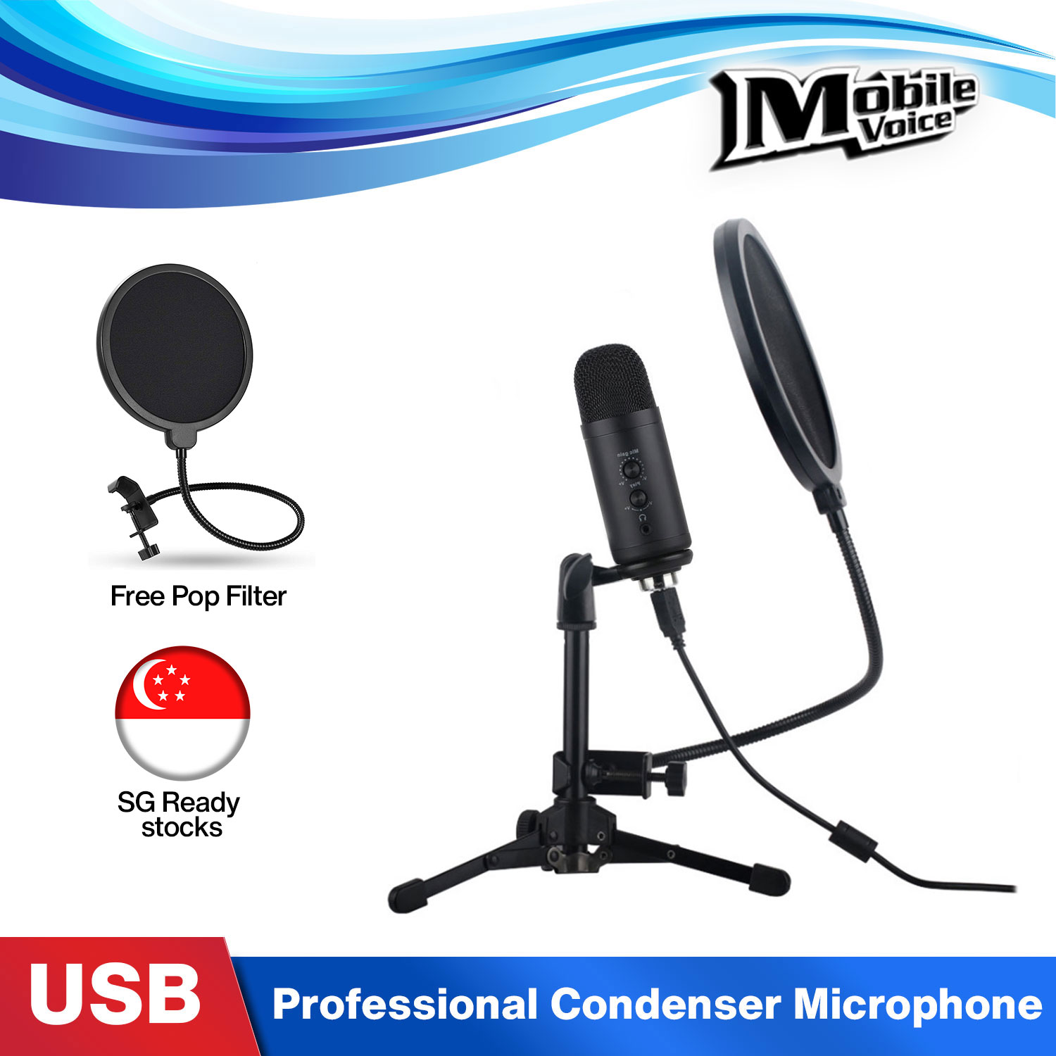【SG ReadyStock】Energsolo Condenser Professional USB Microphone with Tripod for PC Mac Laptop (Designed in SG) Studio Mic Voice Recording Computer Podcast Live Streaming Wired Zoom Teleconference Singi