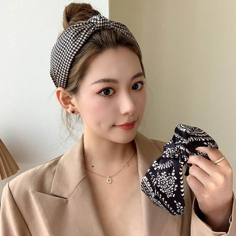 Retro Women Hairbands Classic Plaid Floral Headbands Knot Girls Headbands Turban Korean Style Hair Accessories