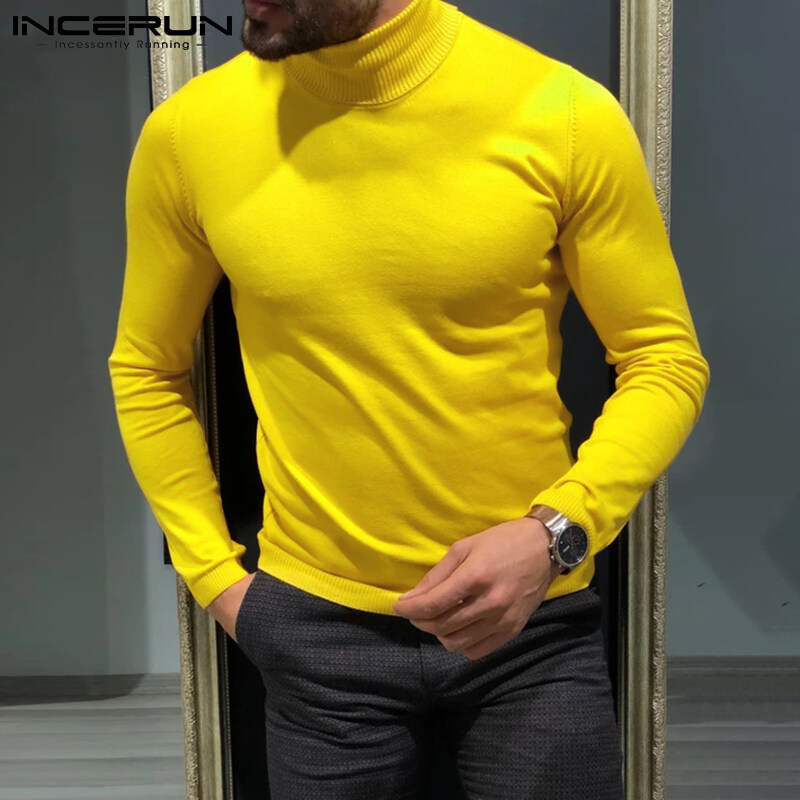 [Perfectly] Western Style INCERUN Men Long Sleeve Turtle Neck Sport Gym Top Fit Winter Pullover Jumper Shirts