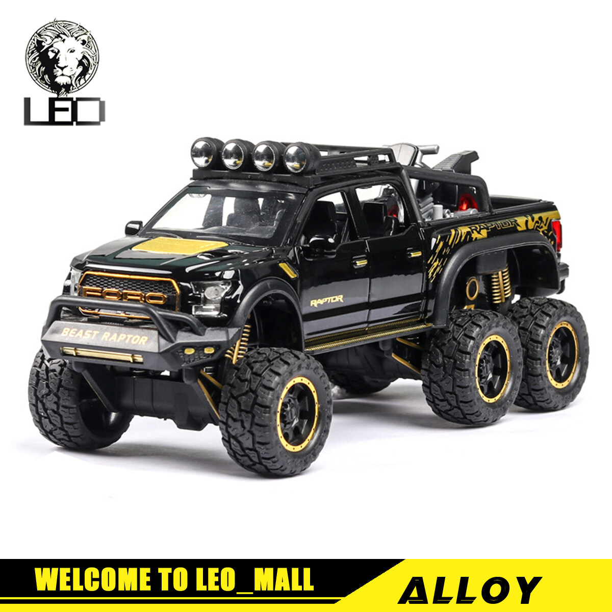LEO 1:28 Ford Raptor F150 off-road 6*6 alloy car model diecast cars car for kids truck toys for kids toys for boys cars toys monster truck toys toy truck for kids big hot sale