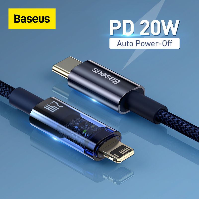 Baseus 20W USB C Fast Charging Cable Auto Power-Off Cable For iPhone 14 13 12 11 Pro Max