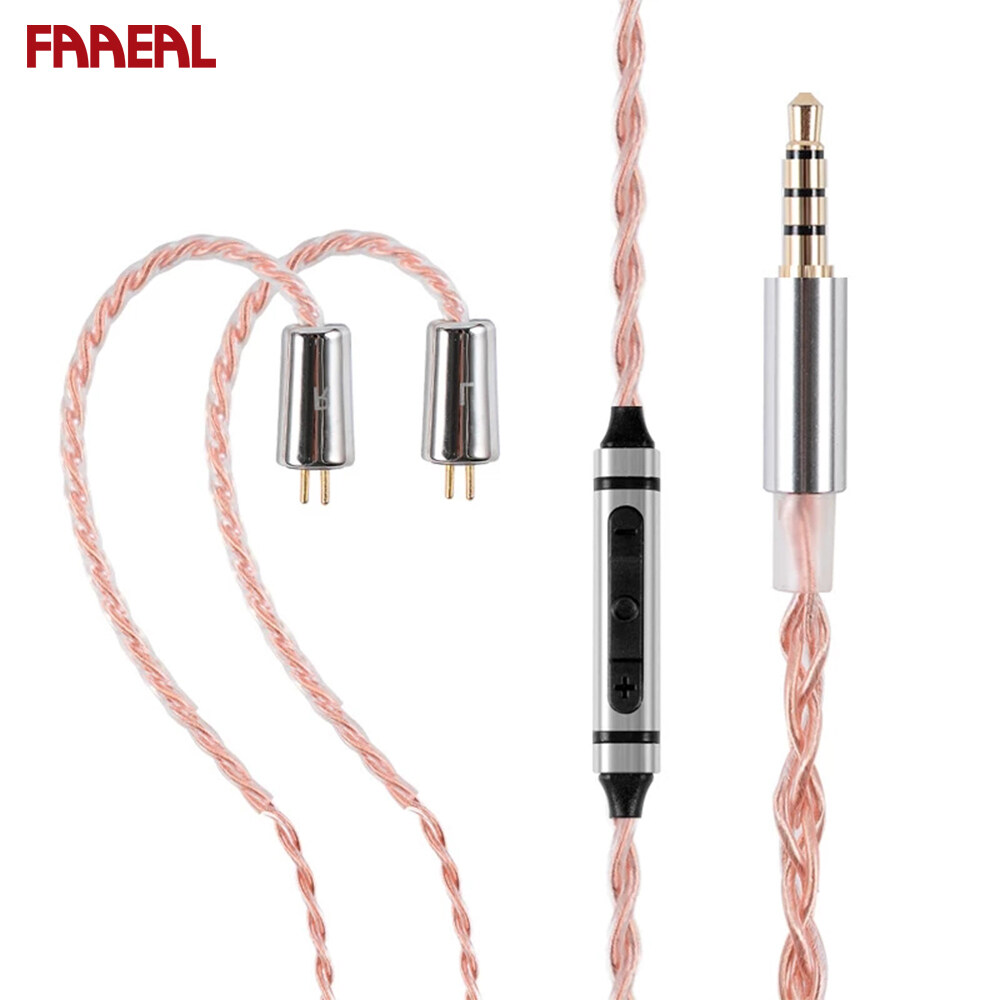 FAAEAL Upgrade Earphone Cable With 0.78/2Pin Connector Headphone Wire With Mic/Without Mic 1.25m 4 Core OFC 3.5mm Gold-Plated Plug Headset Cables For Hibiscus/BLON BL03/05