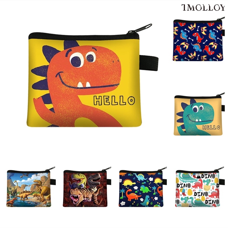 ✁♙ [T] Cartoon Dinosaur Print Zipper Coin Purse Portable Wallet Bank Card Key Storage Bag Game Periphery