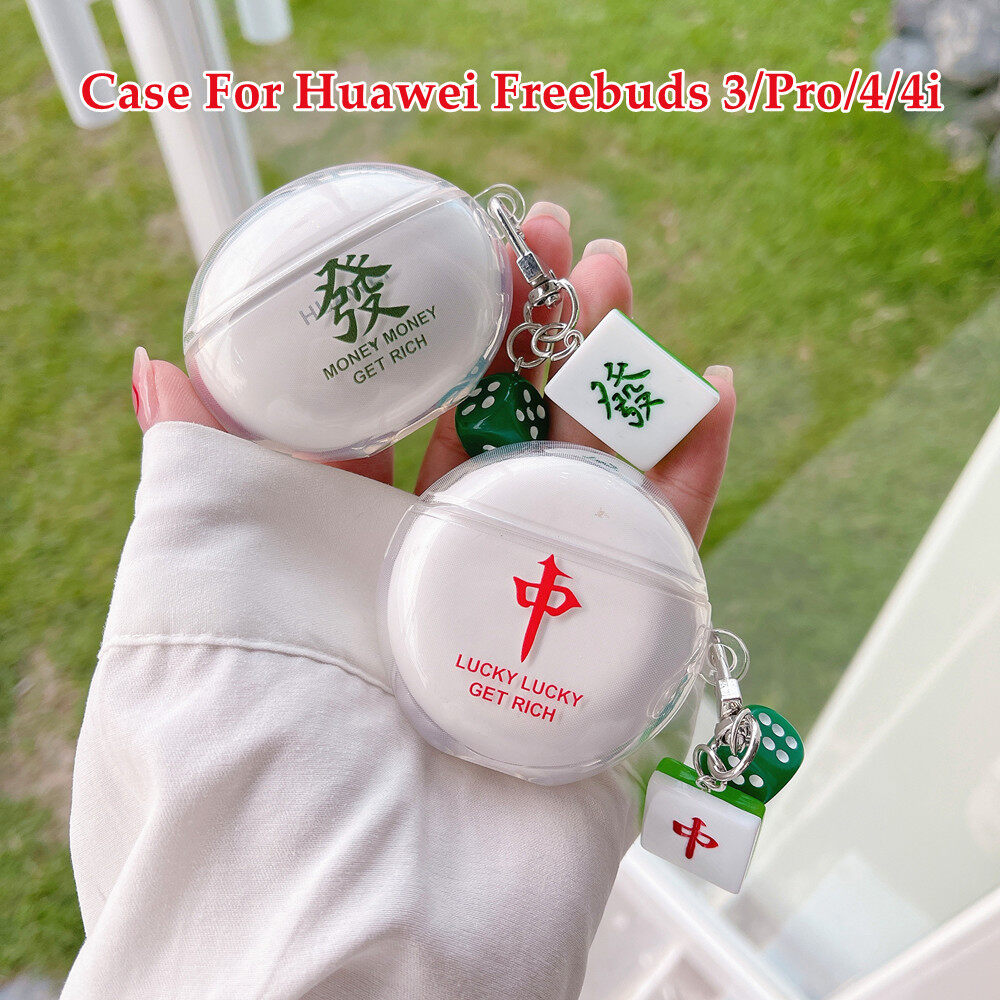 3D Cute Mahjong Case with Pendant for Huawei Freebuds 4 4E 4i Soft TPU Silicone Earphone Headphone Cover for Huawei Freebuds 3 Pro