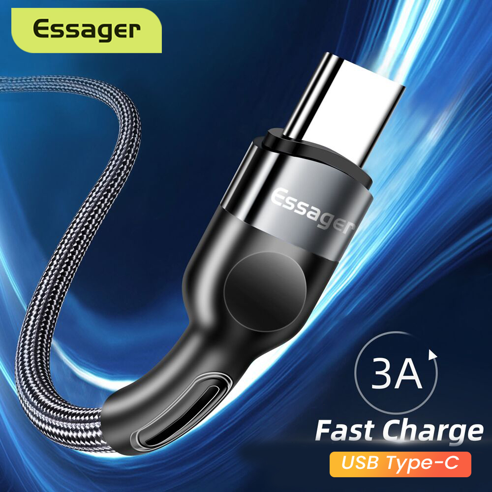 Essager 3A USB Type C Cable Fast Charging Charger For Macbook pro Samsung Xiaomi Huawei p30 USB-C USB C Data Wire Cord Mobile Phone USBC Type-C Cable 0.5m,1m,2m
