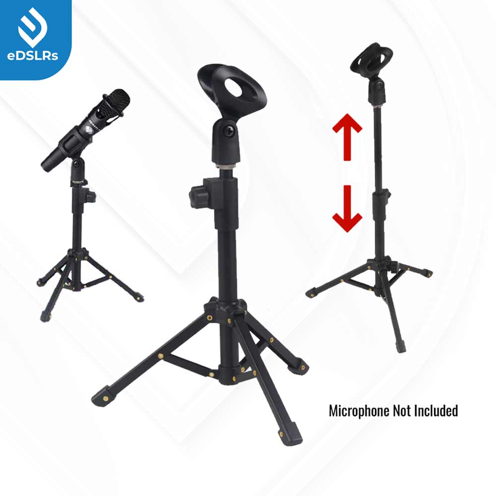eDSLRs Foldable Desktop Table Microphone Extendable Tripod Stand Holder with Mic Clip for Meetings Live Zoom