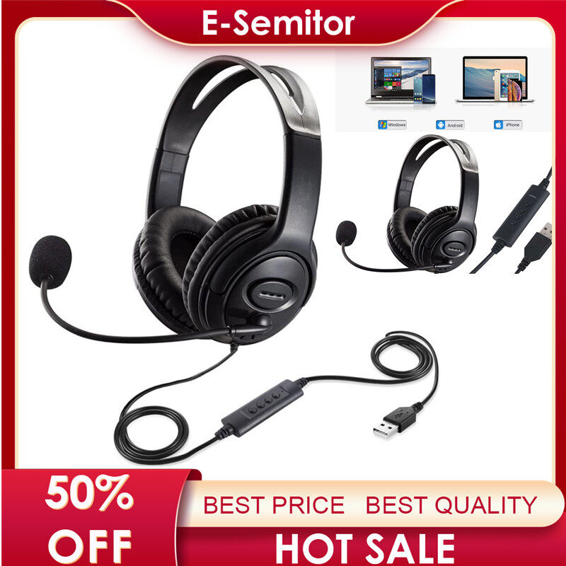 【HOT SALES】Original Noise Cancelling USB Gaming Headset Adjustable Wired Computer Headphones with Microphone Music Gamer for Laptop Computer Skype Office with Microphone Volume Control with Free Adapt