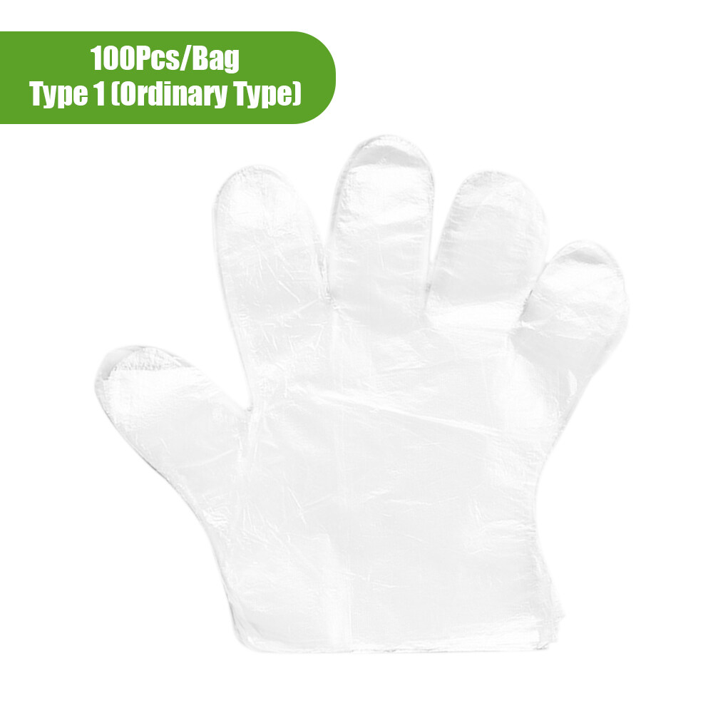 100Pcs/Bag Disposable Gloves Transparent Food-grade PE Gloves Restaurant BBQ Kitchen Accessories (Type 1)