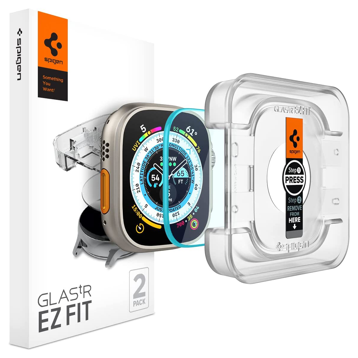 [2 Pack] Spigen Apple Watch Series Ultra Screen Protector (49mm) Glas.tr EZ Fit 9H Tempered Glass Auto Alignment Kit