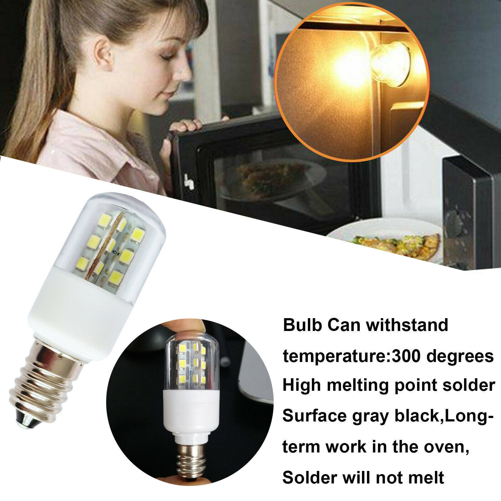 ERANPO 220V 3W E14 E12 300 Degree High Temperature Resistant Microwave Oven Bulbs Cooker Lamp Salt Light Bulb