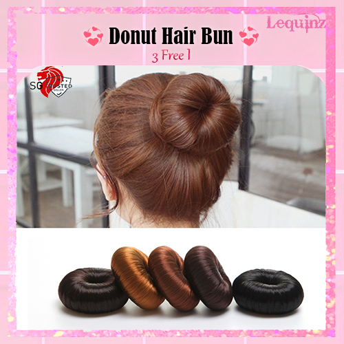 {SG} LEQUINZ Donut Synthetic Hair Bun Magic Ring Tool Roller Accessories 3 FREE 1