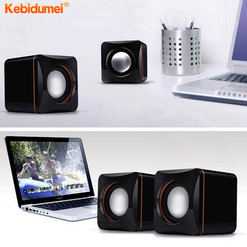 Kebidumei Portable USB + 3.5mm AUX Jack Double Subwoofer Stereo Speaker Audio Music Player Loudspeaker for Desktop Computer Laptop