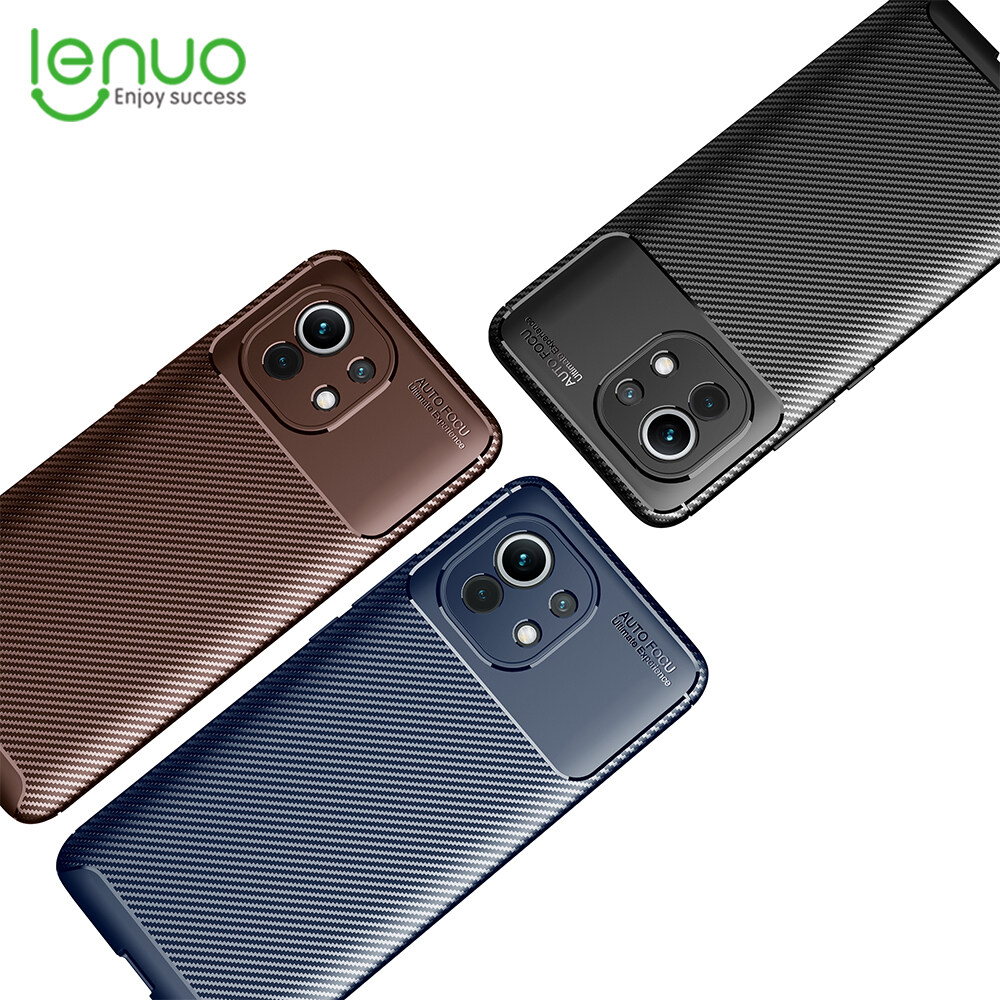Lenuo for Xiaomi Mi 11 / Mi 11 Ultra / Mi 11 Pro / Mi 11 Lite Case - TPU Carbon Fiber Shockproof Anti-scratch Matte Cellphone Back Cover Phone Case