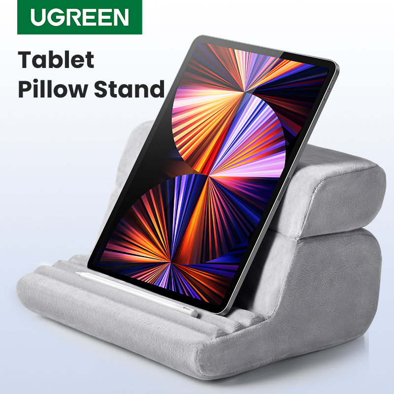 UGREEN Tablet Pillow Stand for Lap Soft Tablet Stand Holder Bed with 3 Viewing Angles Adjustable Pillow Holder Compatible with iPad Pro 9.7, 10.5, 11, 12.9 Air Mini 5 4 3 2 E-Reader Grey