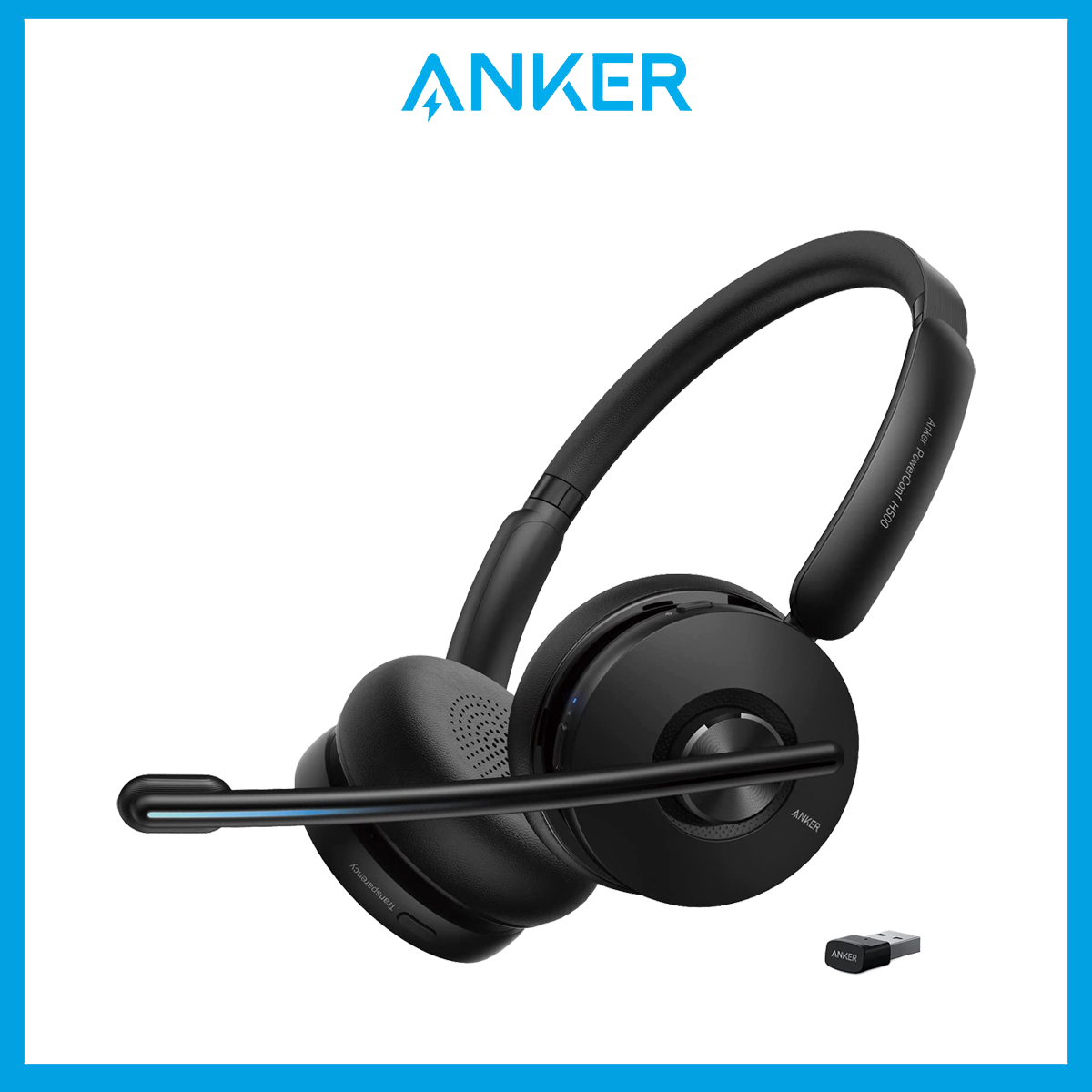 Anker PowerConf H500, Bluetooth Dual-Ear Headset with Microphone, Audio Recording and Meeting Transcription, AI-Enhanced Calls, Compatible with Video Conference Platforms, 24H Talk Time