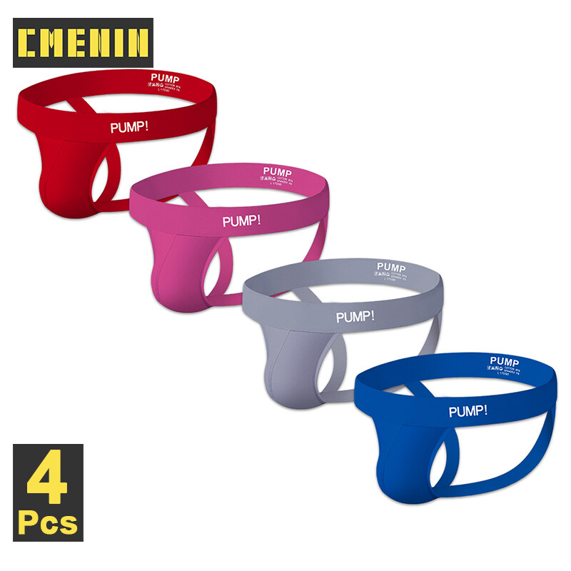 PUMP 4Pcs Cotton Sexy Men Underwear Thong Mens Jockstrap Popular Thongs Jockstrap Men And G strings Lingeries CMENIN Low waist Cartoon Innerwear PU009