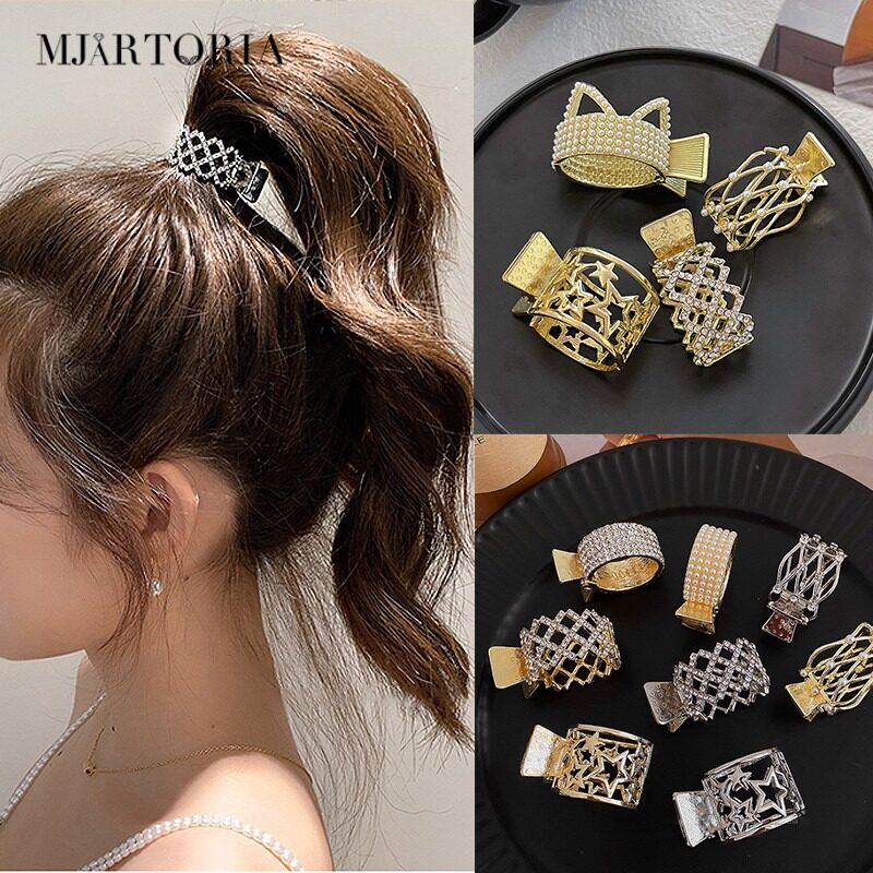 MJartoria New Pearl Rhinestone Hair Claws Girl High Ponytail Clip Fixed Hairpin Claw Clip Advanced Sense Headwear Hair Accessories